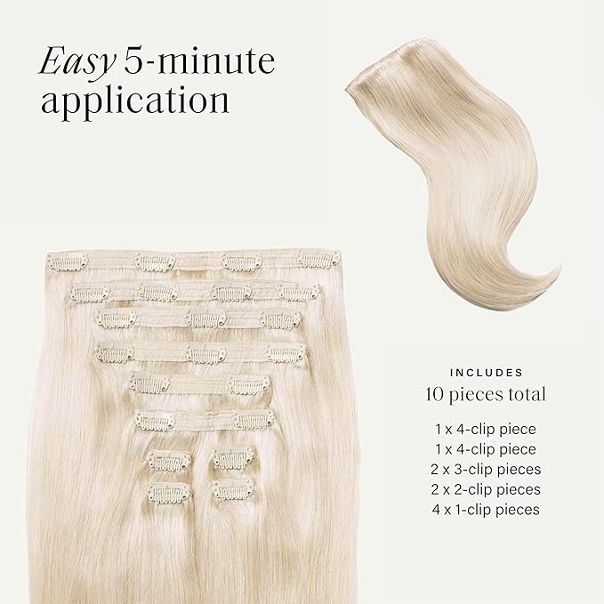 Luxy 100% Remy Human Hair, Classic 160g Clip-In Hair Extensions - 10 Wefts Multi-Dimensional Color for Natural Blending, Adds Volume & Length, Easy Apply & Remove 16" Platinum Blonde Classic