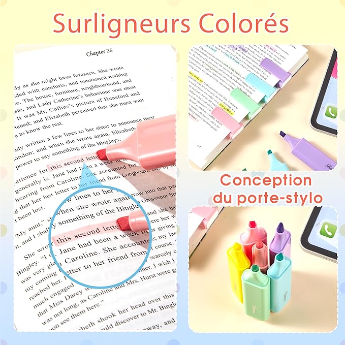 Pastel Highlighters,Chisel Tip Marker Pen,6 Assorted Macaron Colors Highlighter Pens,Mini Markers,Water Based, Quick Dry,Back to School Supplies