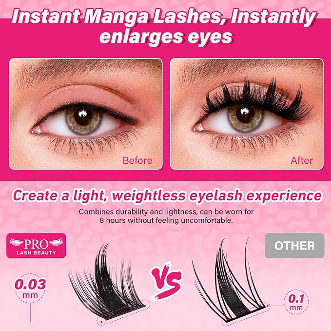PRO LASHBEAUTY California Sunset Lash Clusters Kit Wispy Eyelash Clusters Lashes Natural DIY Lash Extension Kit Cluster Eyelash Extensions Kit Individual Lashes Cluster Eyelash (Sunset, 10-18mix)