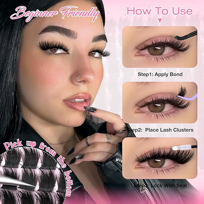 Lash Clusters Manga Eyelash Clusters Fluffy Eyelash Clusters Extensions 200D Thick Individual Lash Clusters with Spikes 10-18mm Lash Extensions Volume False Eyelashes Reusable Lashes Full Look
