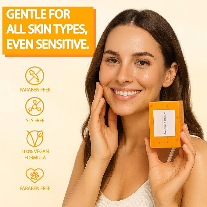 Turmeric Soap for Spots Remover, Lemon Turmeric Kojic Soap Bar with Vitamin C, Lemon, Retinol Collagen, More Moisturizing with Shea Butter for Face & Body (3)
