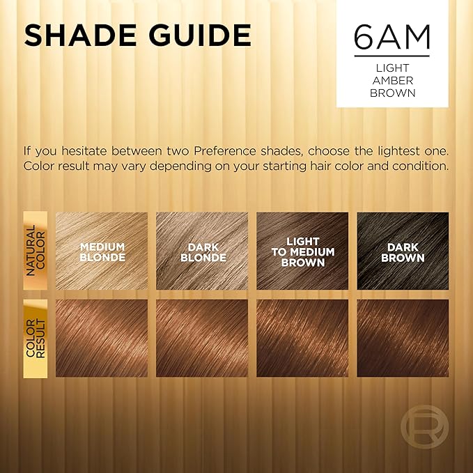 L'Oreal Paris Superior Preference Luminous Fade-Defying Permanent Hair Color, Hair Dye For Up to 9 Weeks of Radiance, Light Amber Brown 6AM, 1 Hair Dye Kit
