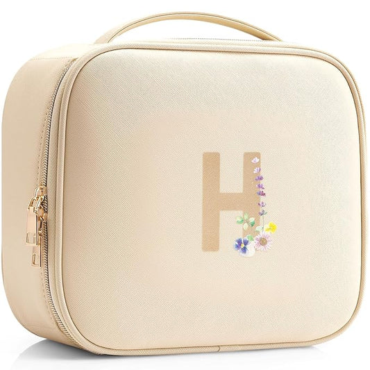 Vlando Personalized Birthday Gift,Travel Makeup Case Bag with Zipper,Bridesmaid Gifts for Wedding Day, Teen Girl Trendy Stuff(Letter H)