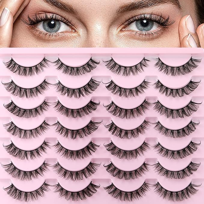 Russain Strip Lashes D-Curly False Eyelashes Natural Look Wispy Cat Eye Lashes that Look Like Eyelash Extensions 3D Lashes Pack