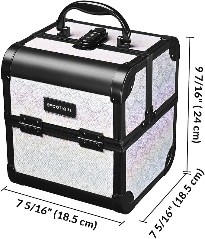 BYOOTIQUE Rolling Makeup Train Case w/Cube Case Cosmetic Organizer ForgetMeNot