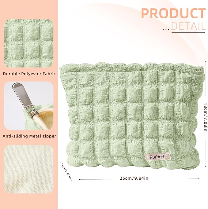 Makeup Bag, Bubble Cloud Travel Cosmetic Bag Organizer, Large Capacity Toiletry Make Up Bags with Zipper for Women and Girls, Light Green
