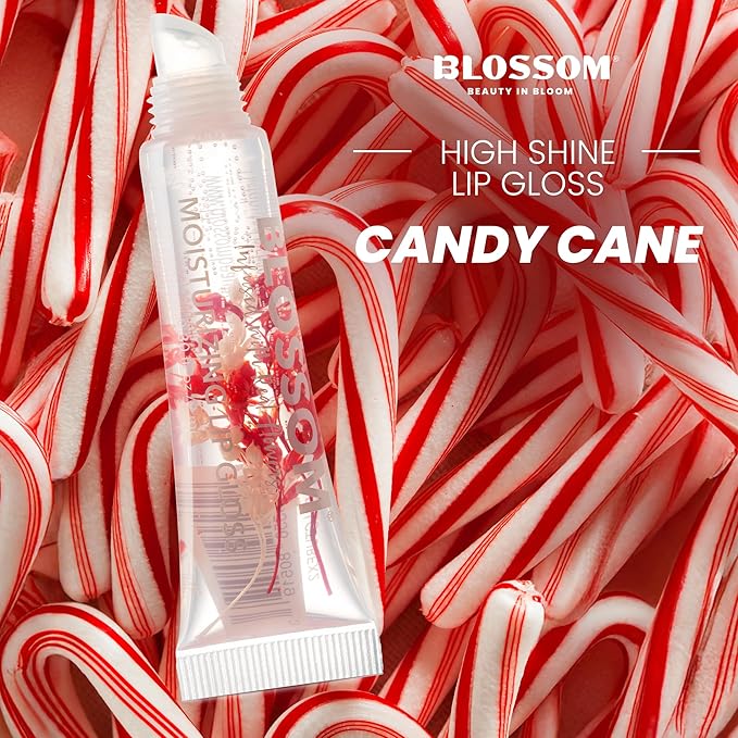 Blossom Scented Moisturizing Lip Gloss Tubes, Infused with Real Flowers, 0.9 fl. oz/27ml, 3 pack Holiday Full Size Gift Set, Candy Cane, Sugar Cookie, Marshmallow
