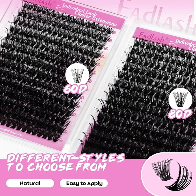FADLASH Lash Clusters 60D+80D Fluffy Eyelash Clusters 10-18mm Clusters Eyelash Extensions D Curl Individual Lashes Natural and Volume DIY Lash Extensions