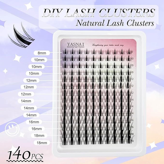 Fairy Lash Clusters Manga Lash Extensions, YASNAI Cluster Eyelash Extensions C Curl Individual Lashes 8-18MM 140pcs, Wet-Look Spiky Anime Lashes Eye Lash Clusters Ultra-Thin Clear Lash Band