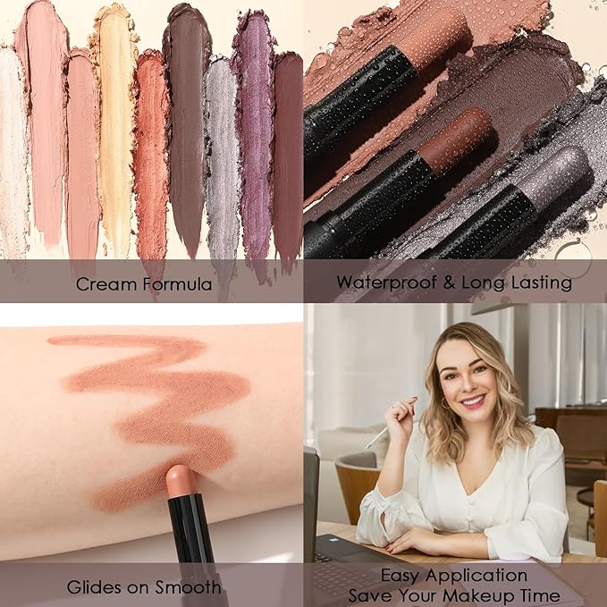 FOCALLURE 3PCS Cream Eyeshadow Stick Sets,Matte and Shimmer Eye Brightener, High Pigmented Crease-proof Pencil,Long Lasting Eye Shadow Highlighter Makeup,Numb