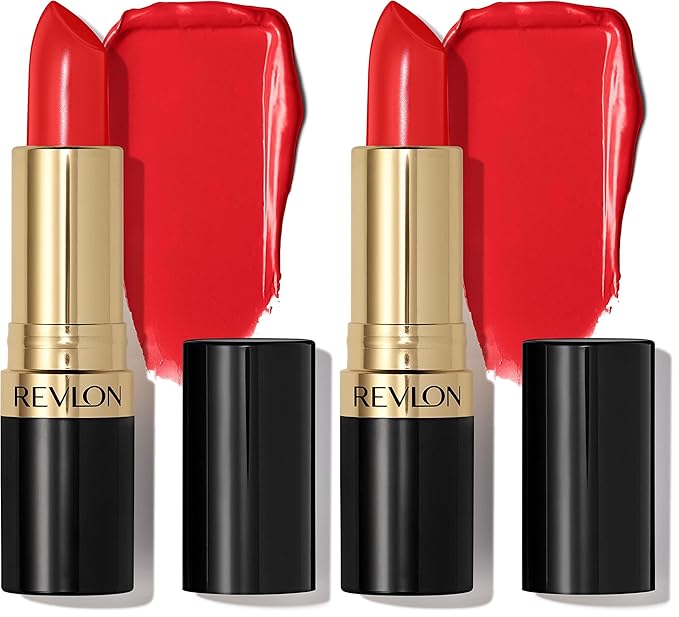 REVLON Super Lustrous Lipstick, High Impact Lipcolor with Moisturizing Creamy Formula, Infused with Vitamin E and Avocado Oil in Reds & Corals, Fire & Ice (720) 0.15 oz (Pack of 2)
