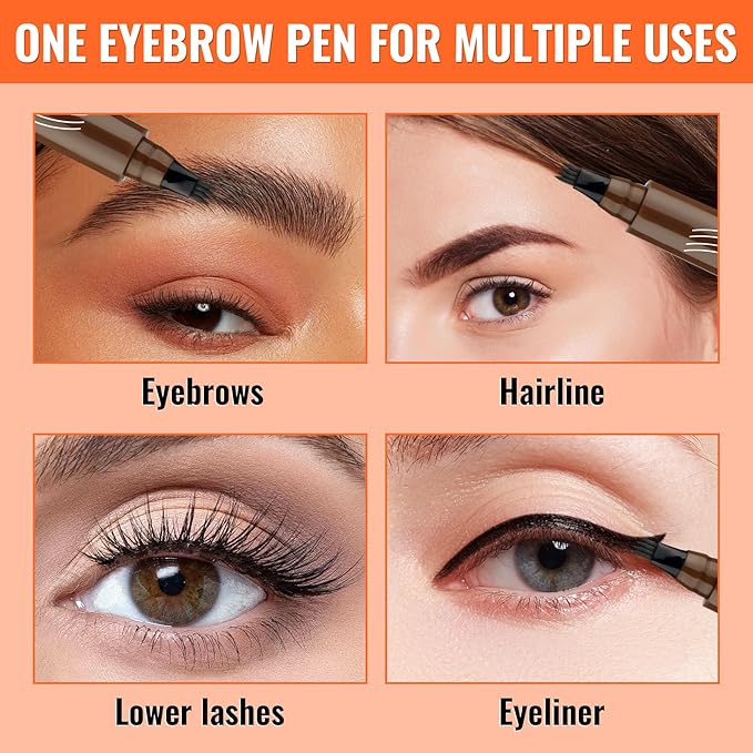 Eyebrow Pencil - Microblading Eyebrow Pen Waterproof 4 Fork Tip Multi-Used Eye Brow Pencils for Women Long-Lasting, Precise Natural Brow Magic Eyebrow Pencil with Hair Like Strokes，DarkBrown