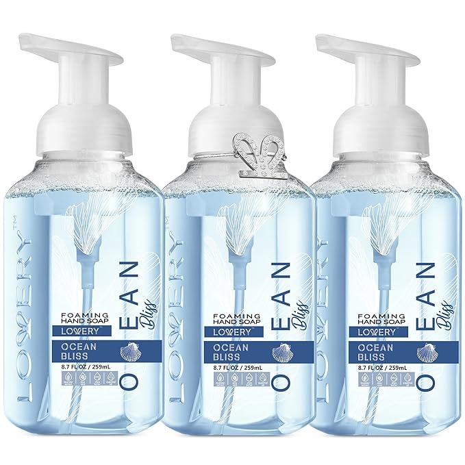 Foaming Hand Soap - Pack of 3 - Moisturizing Hand Soap with Aloe Vera & Essential Oils-Alcohol-Free Hand Wash in Ocean Bliss Fragrance-Scented Hand Wash for Kitchen or Bathroom-Free Swarovski Bracelet