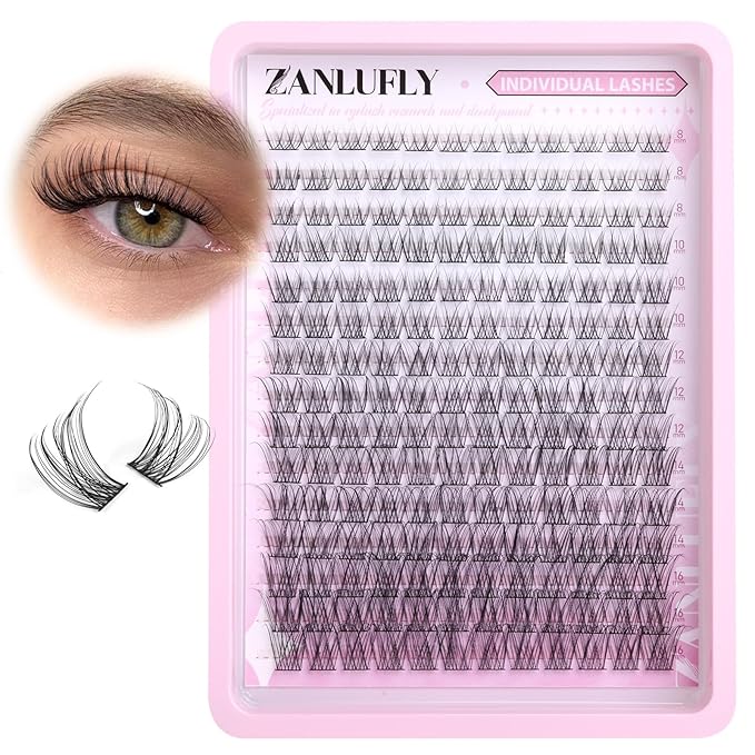 Lash CLusters Wispy Eyelash Clusters Natural Lash Extensions C-Curly zanlufly Individual Lashes DIY Eyelash Extensions at Home Mix Length Cluster Lashes (180Pcs,8-16MM)
