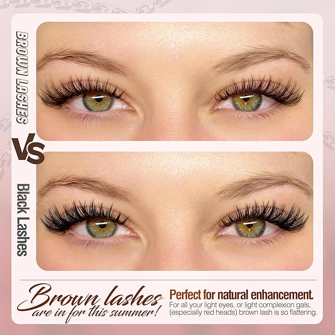Wispy Cluster Eyelash Extensions Kit Brown Lash Clusters Kit Natural Fluffy Individual Lashes Clear Band Cluster Lashes Pack Dark Brown DIY Lash Extensions Lash Bond and Seal Clear (132Pcs, 8-16MM)