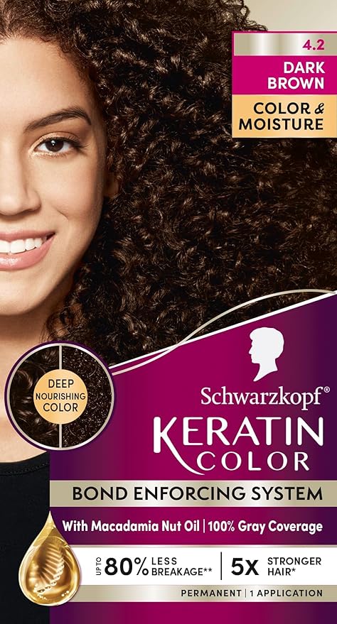 Schwarzkopf Keratin Color, Color & Moisture Permanent Hair Color Cream, 4.2 Dark Brown