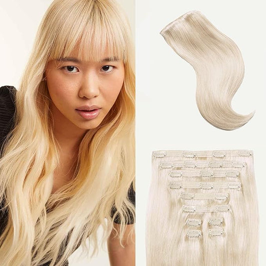 Luxy Hair 24" Platinum Blonde Classic Clip-In Hair Extensions (240 grams) 100% Remy Human Hair, Natural,Volume, 10-Piece Set, Blends Easily