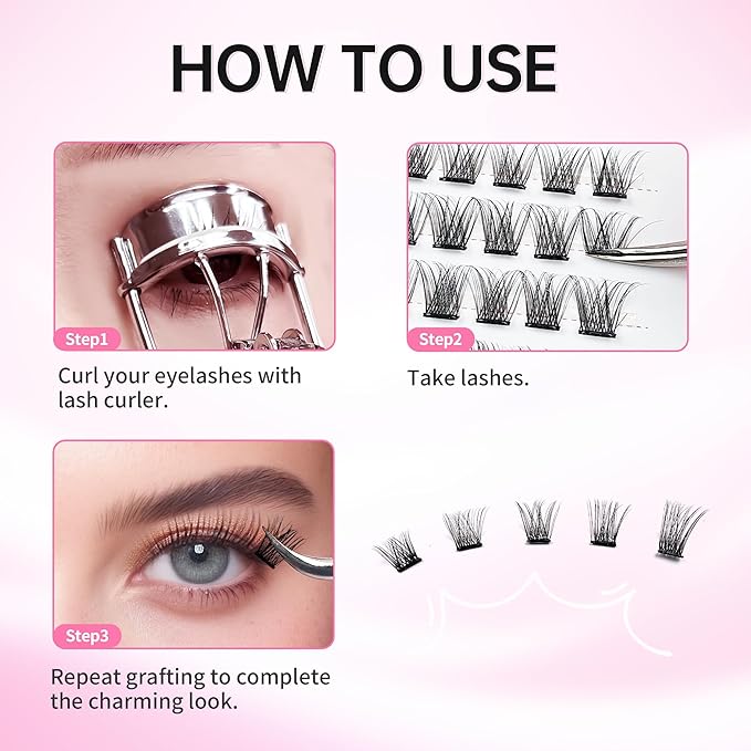 Beauty7 Self Adhesive Eyelashes, No Glue Needed, Self Adhesive Lash Clusters, Pre-Glued Eyelashes, Reusable Eyelash Clusters, D Curl 110pcs Clusters DIY Lash Extension (110pcs)