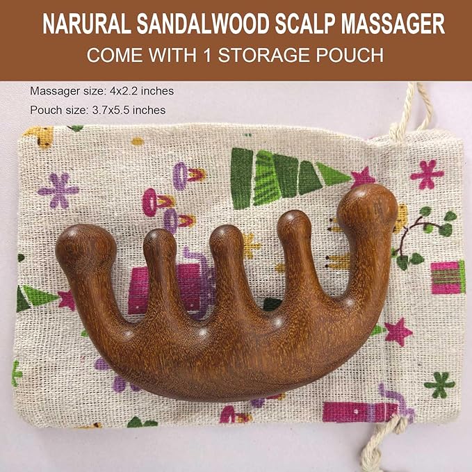 Wooden Comb, Wooden Scalp Massager, Massage Comb for Scalp Gua sha, Head Massager - Sandalwood