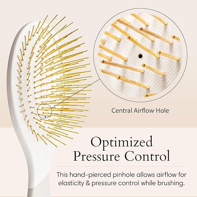 Snow Fox Skincare Gua Sha Hair Brush - White Edition. Scalp Massage Comb with Gold-Plated Metal Bristles for Healthy Follicles. Soothing Gua Sha Acupressure Tool for All Hair Types