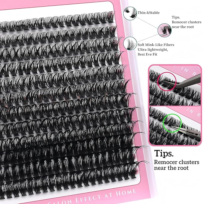3 Styles Lashes Cluster Kit 720Pcs Eyelash Extensions Kit 40P+60P+80P Bulk Pack D Curl Volume False Eyelashes DIY Individual Wispy Fake Eye Lashes Combo Packs with Bond&Seal |Tweezers | Removers