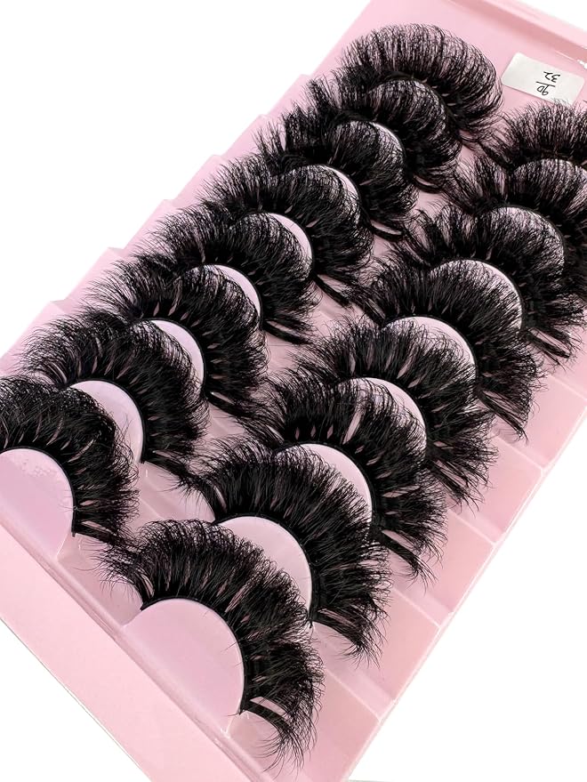 HBZGTLAD Mink Lashes Fluffy False Eyelashes 25mm Dramatic Faux Mink Eyelashes Natural Look Cat Eye Volume Eye Lashes Multipack (9D-32)