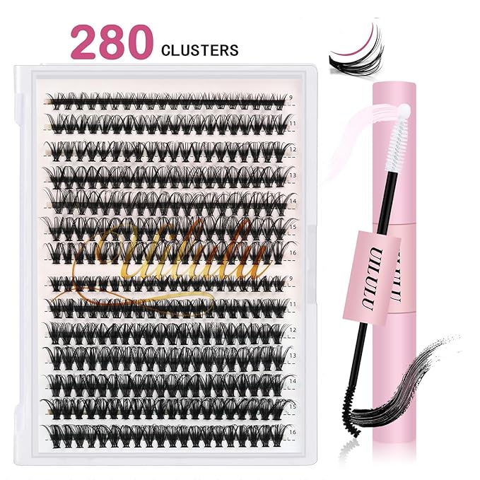 Lash Clusters Kit for DIY Lash Extension at Home, 30&40D False Eyelashes Set with Bond and Seal, Remover, Tweezers, D Curl Wispy Individual Clusters Eye Lash Extensions (30&40D DIY Lash Kit)