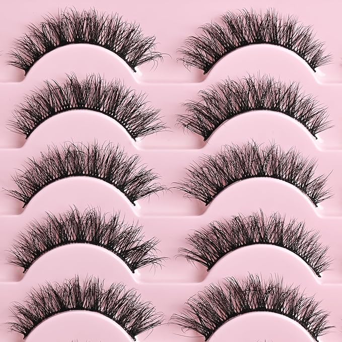 Lashes Wispy False Eyelashes Cat Eye Lash Strips Natural Fake Eyelash Mink Strip Lash Pack 14 Pairs Lightweight Fluffy Cateye Lashes Soft Cotton Band 8-14mm Wispies Easy Eyelashes Natural Look