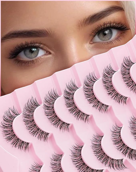 Natural Eyelashes 15MM False Lashes Natural Look C Curl Strip Lashes with 0.03MM Ultra Thin Band Fake Eyelashes ChirpyLuna Lash Pack, 7 Pair