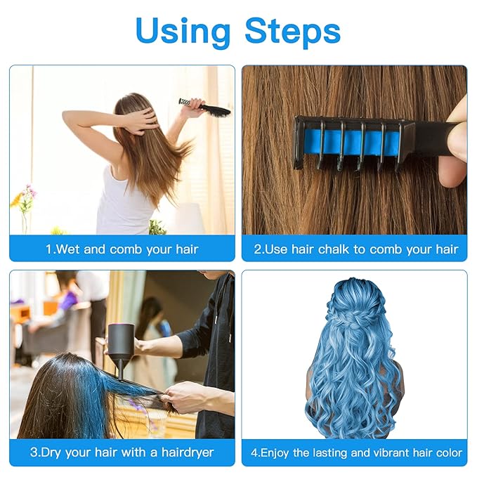 MSDADA New Hair Chalk Comb Temporary Hair Color Dye for Girls Kids with Light Color Hair, Washable Hair Chalk for Girls Age 4 5 6 7 8 9 10 Birthday Cosplay DIY, Christmas