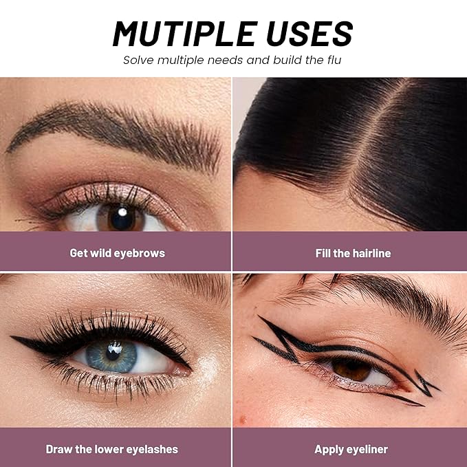 Curved Eyebrow Pen, 2 in 1 Dual Ended Microblading Eyebrow Pencil, Waterproof and Last All Day 4 Tip Brow Pencil with Precise Tip, Create Natural Hair Like Brows and Eyeliner (Natural Black)