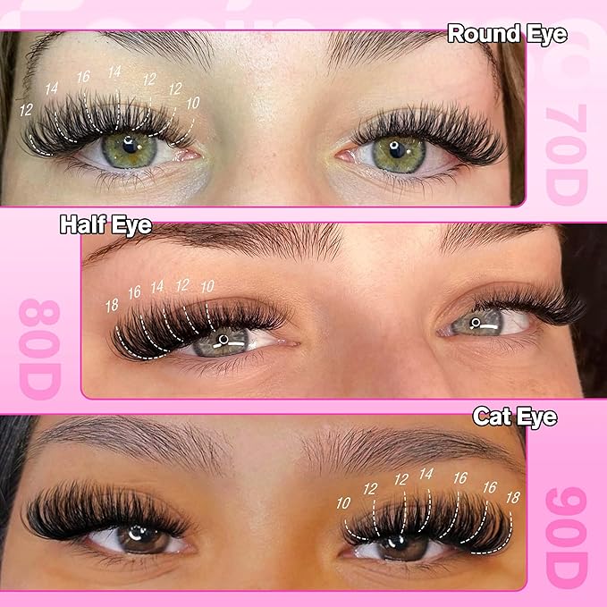 Focipeysa Full Volume Lash Extension Kit 70D 80D 90D Thick Lash Extension Kit 10-18mm Wispy Lash Clusters Individual Lashes Kit with Lash Bond and Seal for DIY Lash Extension at Home