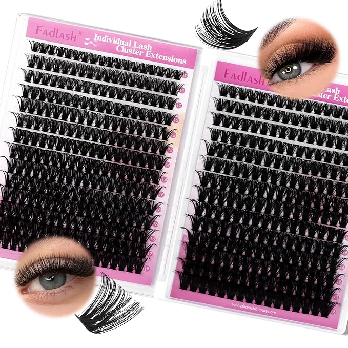 FADLASH Lash Clusters 60D+80D Fluffy Eyelash Clusters 10-18mm Clusters Eyelash Extensions D Curl Individual Lashes Natural and Volume DIY Lash Extensions