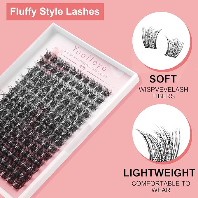 Lash Clusters Fluffy Cluster Eyelash Extensions 10-16mm Individual Lashes 140pcs Cluster Lashes Extension DIY Soft Wispy Eyelash Clusters with Clear Lashes Band Volume Lash Clusters (QB-10-16mm)