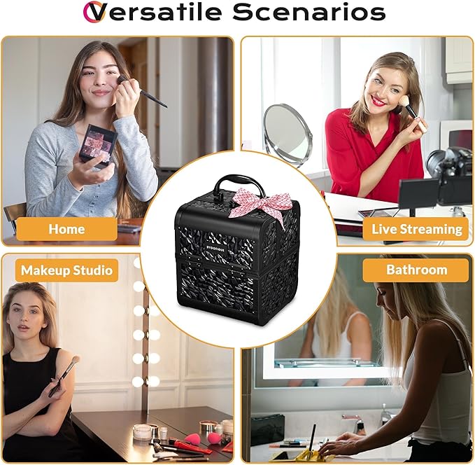 BYOOTIQUE Makeup Organizer Case with Mirror 2-Tier Trays Lockable Cosmetology Case Jewelry Storage box for Nail Tech Beauty Salon Barbershop Hairstylist,Mermaid Black