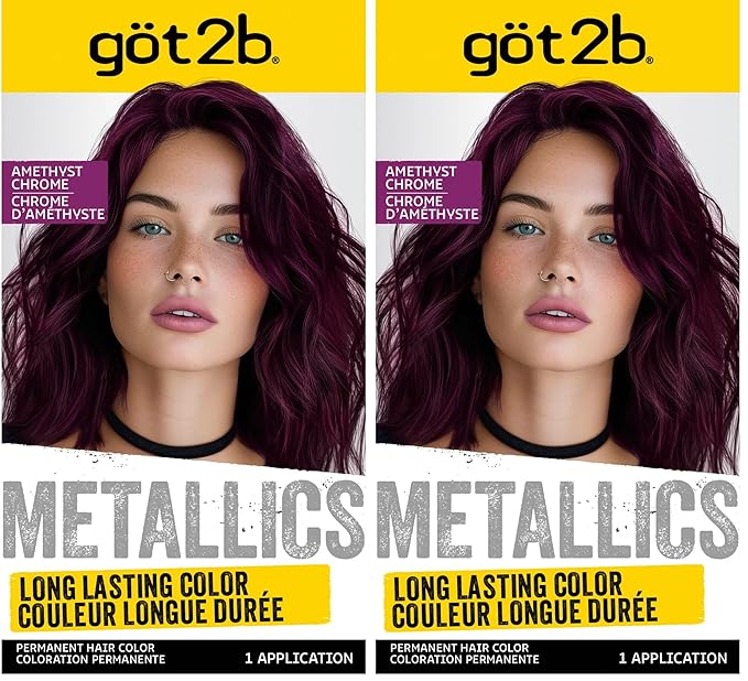 got2b Metallics Permanent Hair Dye, Amethyst Chrome M69, Hair Color for Women & Men, Formulated with Metallic-Shine Booster for Cool, Shimmering Tones, Lasts Up to 30 Washes, 1 Kit (Pack of 2)