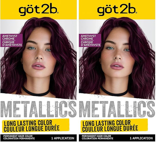 got2b Metallics Permanent Hair Dye, Amethyst Chrome M69, Hair Color for Women & Men, Formulated with Metallic-Shine Booster for Cool, Shimmering Tones, Lasts Up to 30 Washes, 1 Kit (Pack of 2)