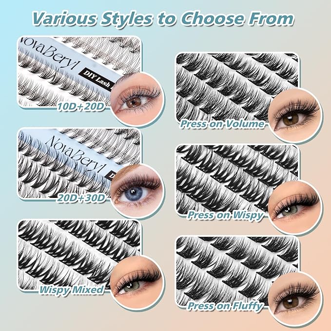 156 PCS Self-Adhesive Lash Clusters – No Glue Needed, Dual-Row Sticky Strip Lashes, DIY Individual Lash Extensions, Super Hold False Eyelashes (Volume-Mixed)