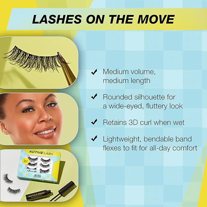 Ardell Active Lash Pump’n – Sweat-Resistant Natural Look False Eyelashes with Bonus DUO Adhesive, Strip Lashes for Active Lifestyles, Holiday Gift Set, 3 Pairs