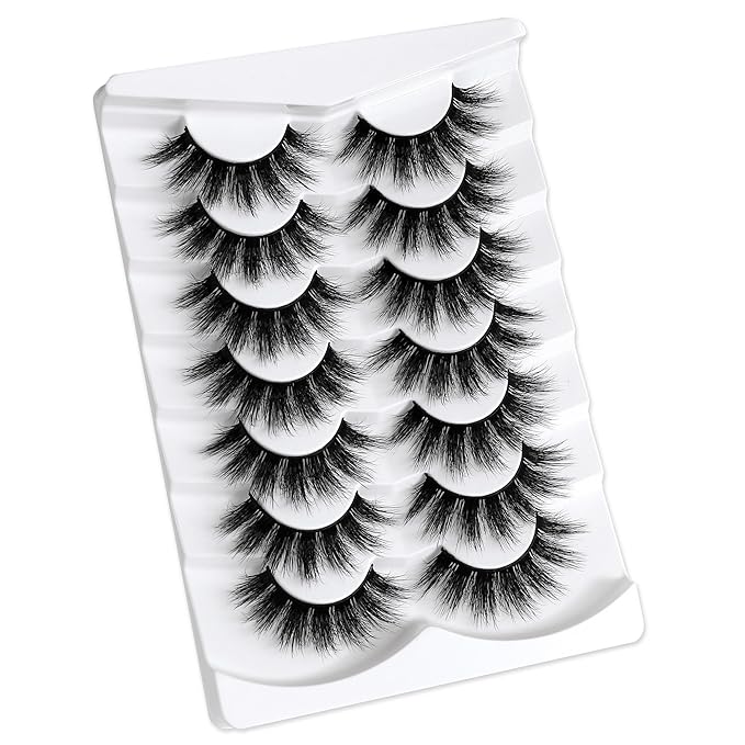 False Eyelashes 5D Fluffy Thick Dramatic Soft Faux Mink Lashes Volume Long Natural Wispy Reusable Makeup Fake Eye Lashes Pack 7 Pairs Happy Heartbeat(No.363)