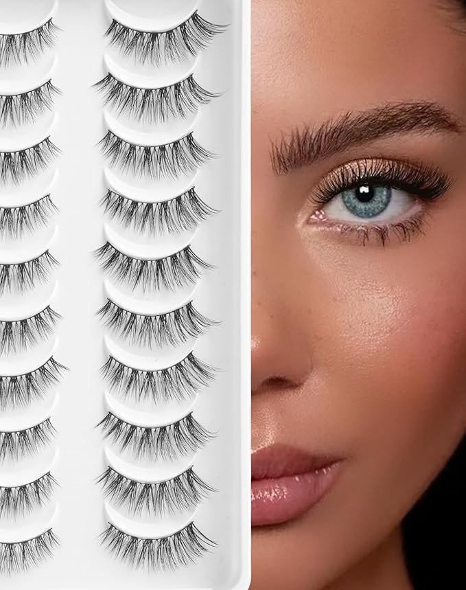 Fake Eyelashes Natural Lashes False Lashes Pack Fake Lashes Mink Lashes Fluffy Natural Eyelashes 10 Pairs 14mm White Rose