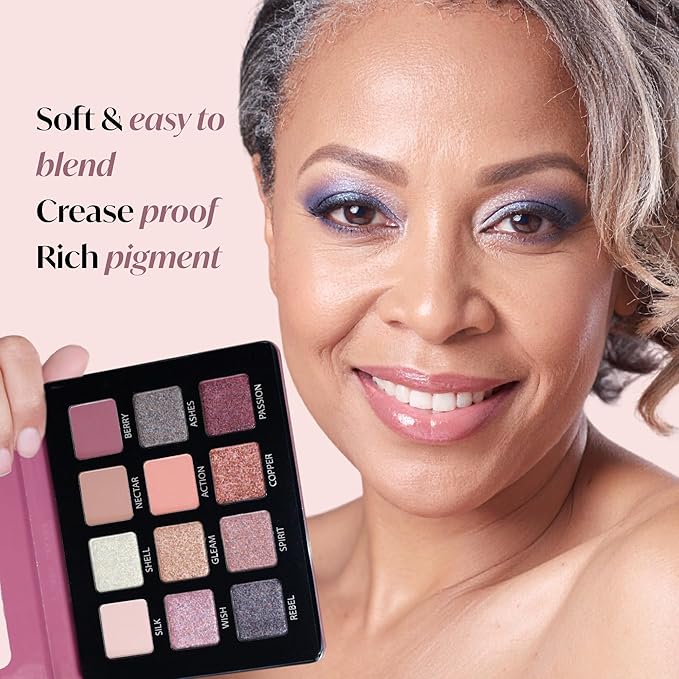 Lamora Pink Eyeshadow Palette - 12 Soft Mauve Rose Shadows, Multi-Use Eye Makeup Palette with Matte & Shimmer Finishes, Ultra-Blendable Everyday Neutrals, Long-lasting Wear, Travel Makeup with Mirror