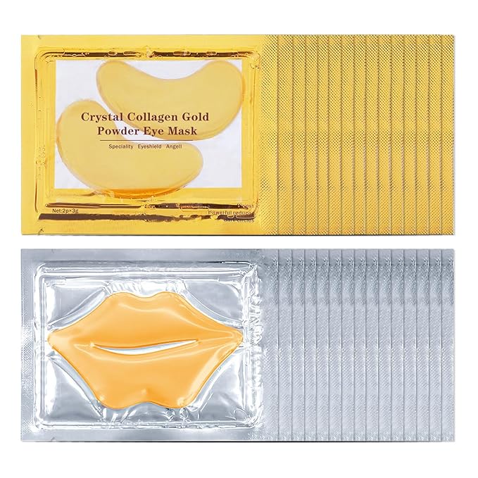 CAHIUYOA 30PCS Lip Mask & Eye Mask 24k Gold Under Eye Patches for Puffy Eyes and Dark Circles Effectively Moisturizing the Lip and Eye Skin Reducing Fine Lines