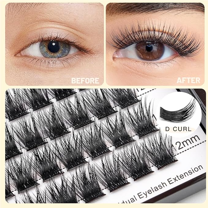 Bodermincer 120 Clusters 10mm+12mm/12mm+14mm/14mm+16mm Mixed Wide Cluster False Eyelash Individual Cluster EyeLashes Grafting Fake False Eyelashes Eyelash Extension (Black 10mm+12mm Mixed)