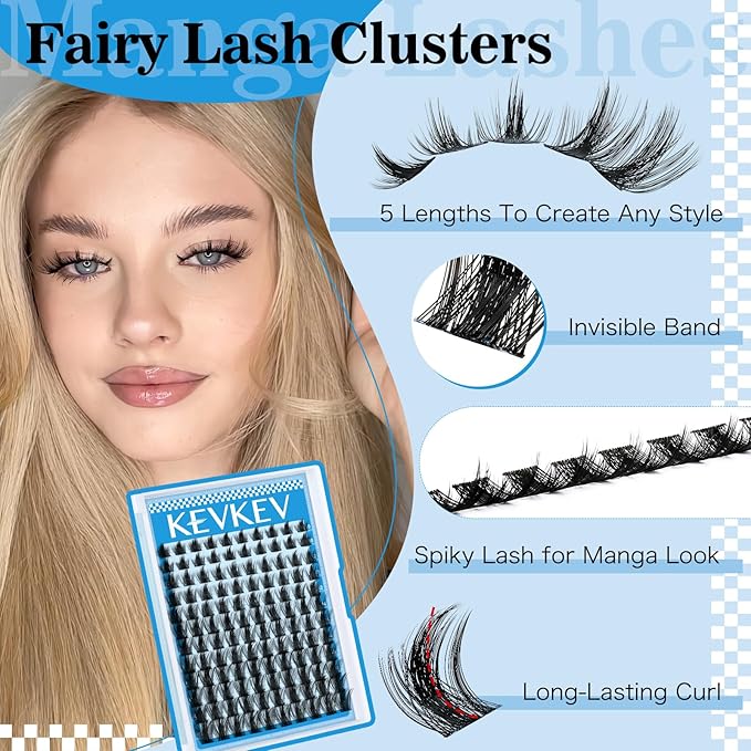 Manga Lash Clusters Kit 10-18mix Spiky Fairy Lash Clusters Kit Invisible Ultra-Thin Band Manga Lashes Eyelash Clusters Kit With Lash Bond And Seal DIY at Home(Fairy02 Kit)