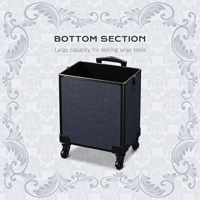 BYOOTIQUE Makeup Train Case Trolley w/Cube Case Cosmetic Organizer Rococo Blue