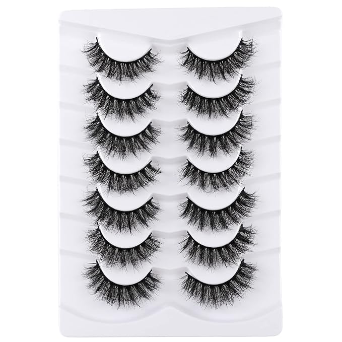 False Eyelashes Cat Eye Lashes Faux Mink Lashes Natural Look 8D Fluffy Wispy Fake Lashes That Look Like Extensions Pestañas Postizas D Curl Lash Strips 7 Pairs Pack
