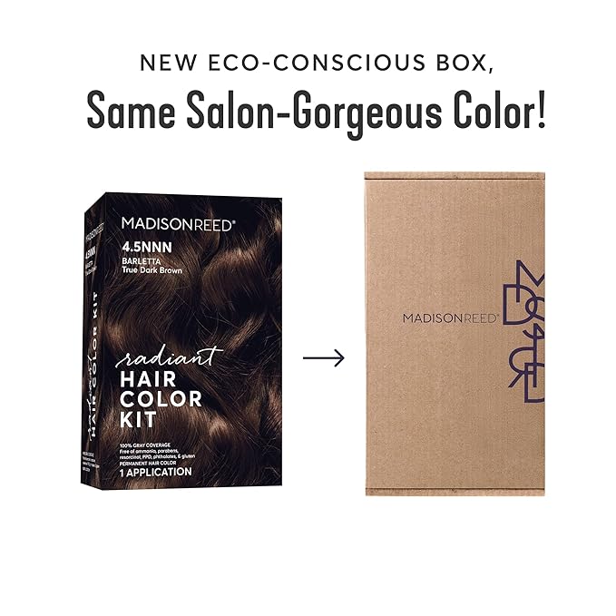 Madison Reed Radiant Hair Color Kit | 4.5NNN Darkest Brown with Warm Tones (Barletta Brown) 100% Maximum Gray Hair Coverage | Permanent Hair Dye for Resistant Grays | PPD-Free & Ammonia-Free |2 Pack