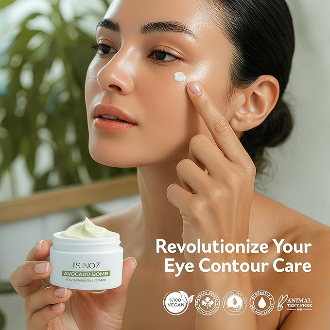sinoz Eye Cream Avocado,Lipsomal caffeine, Bright and tight, Masks for Dark Circles & Puffy Eyes, Under eye cream. 0.5 fl oz & 15 ml