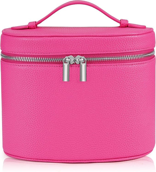 Makeup Bag Vanity Case Cosmetic Bag with Removable Divider Travel Toiletry Bag for Women Portable Make up Box Organizer, Rose